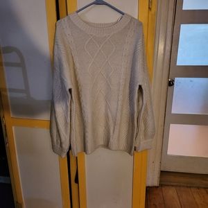 White cable knit sweater